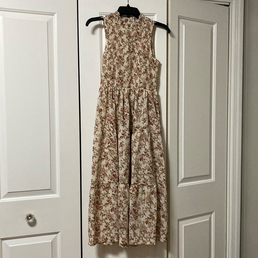 Mock neck floral midi dress